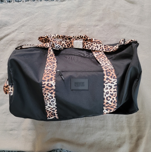 PINK Victoria's Secret Handbags - PINK Black & Leopard Large Duffle Bag